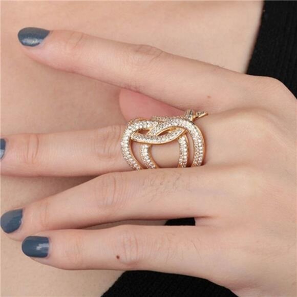 18K Gold-Plated Zircon Interwoven Ring - Picture 2 of 5